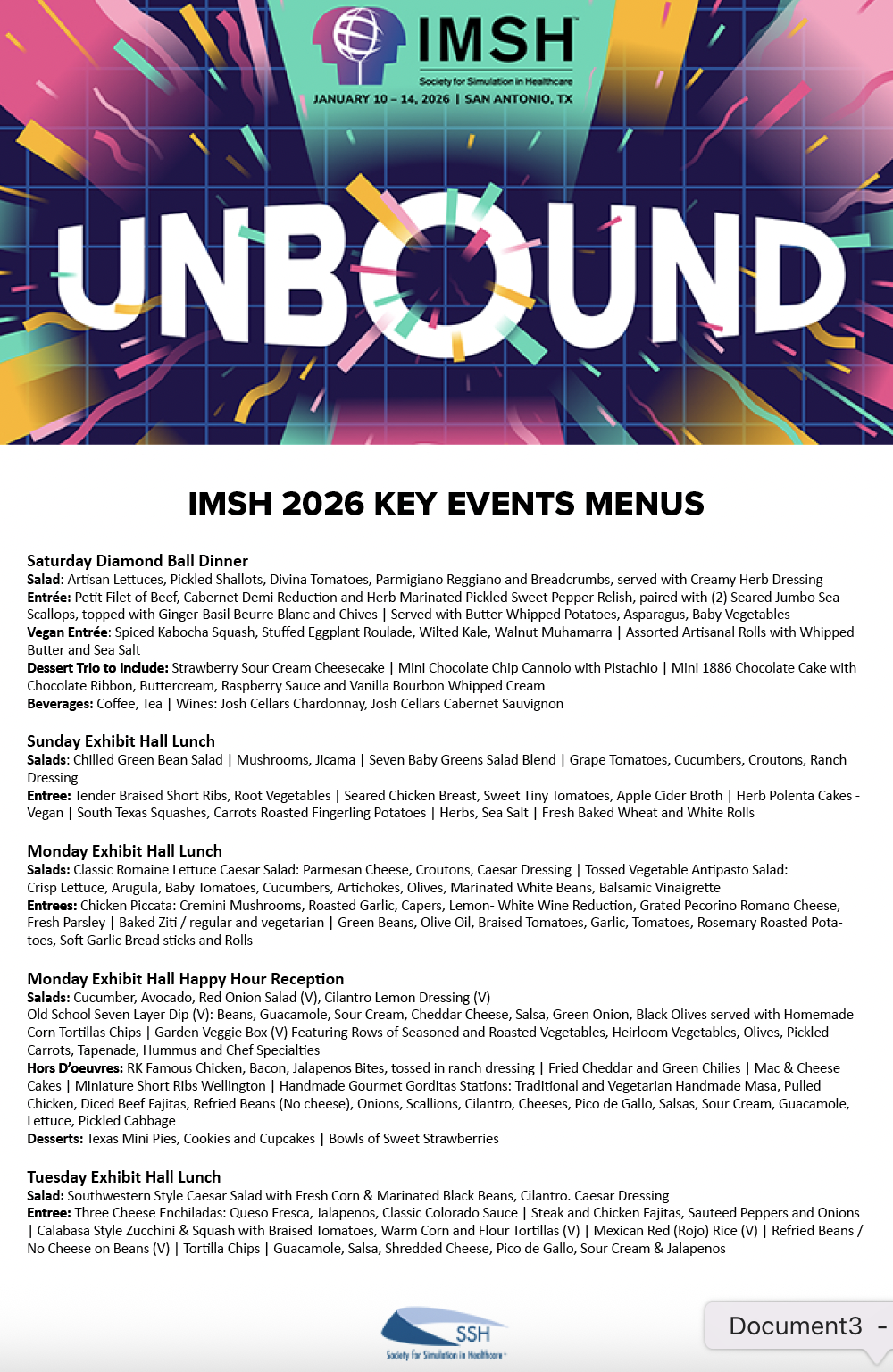 IMSH 2026 MENU